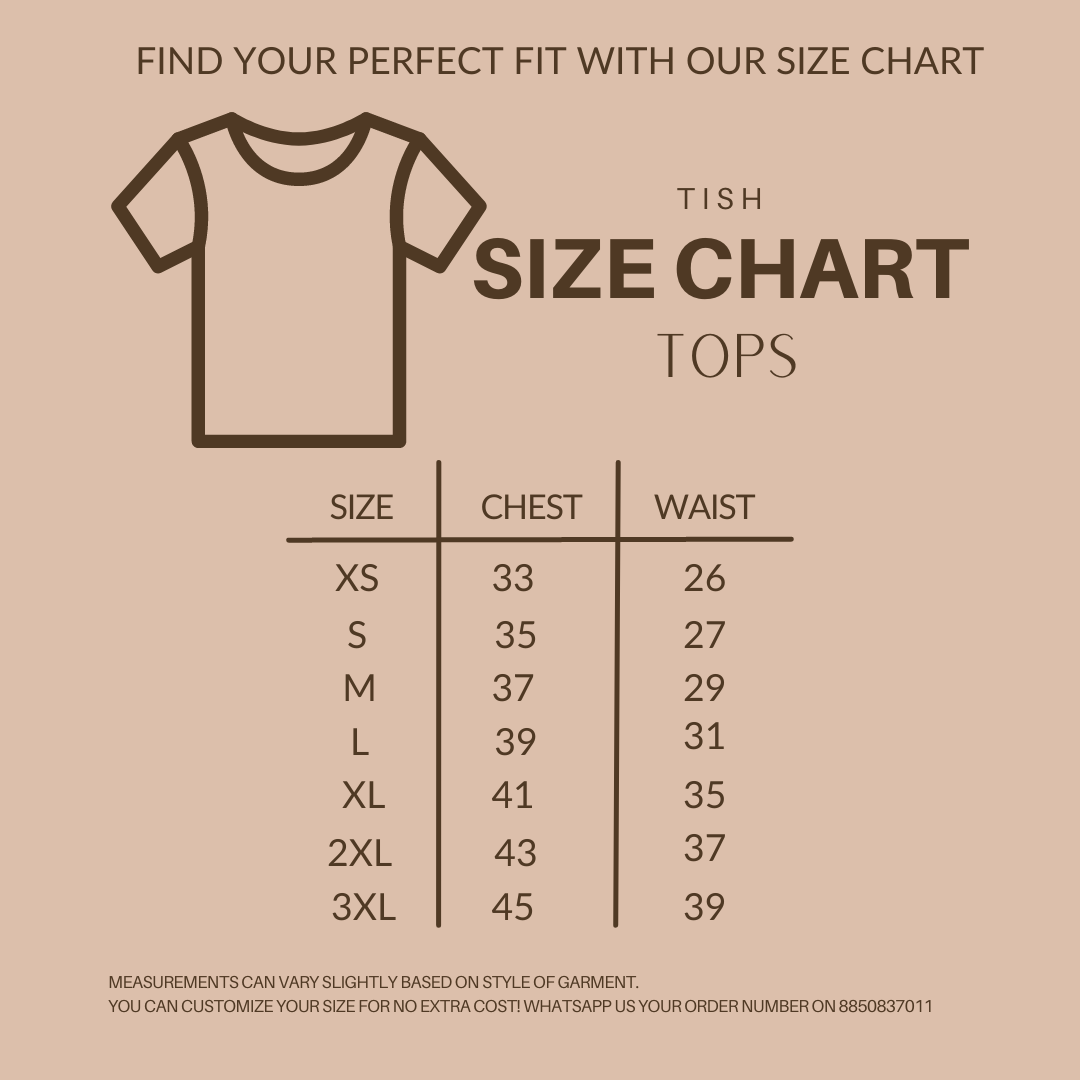 size guide - tops - tish