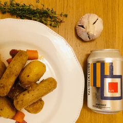 Sticky Vegan Sausage Potato Traybake Alochol Free Jump Ship Goosewing IPA Final Meal