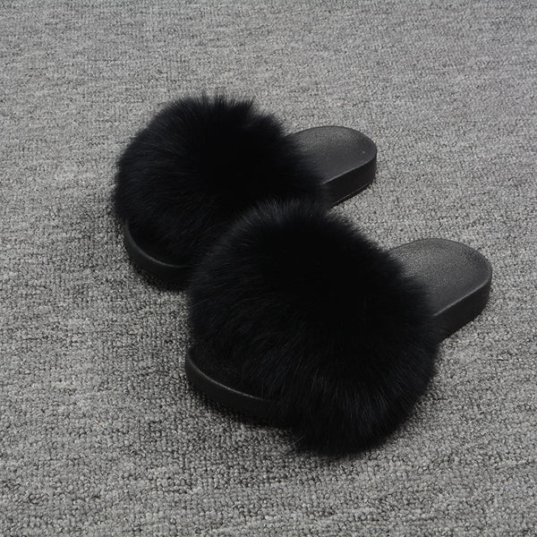 Black Fox Fur Slides - Official VIP Furs