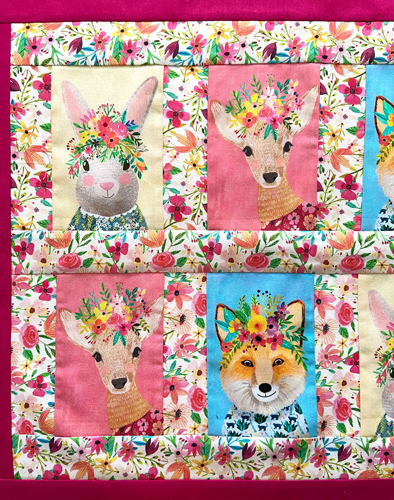 forest friends quilt with sashing close up