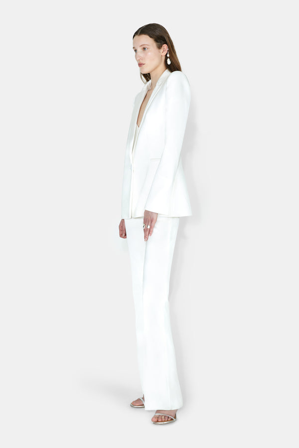 High Waisted Satin Bridal Trousers - White – Galvan London UK
