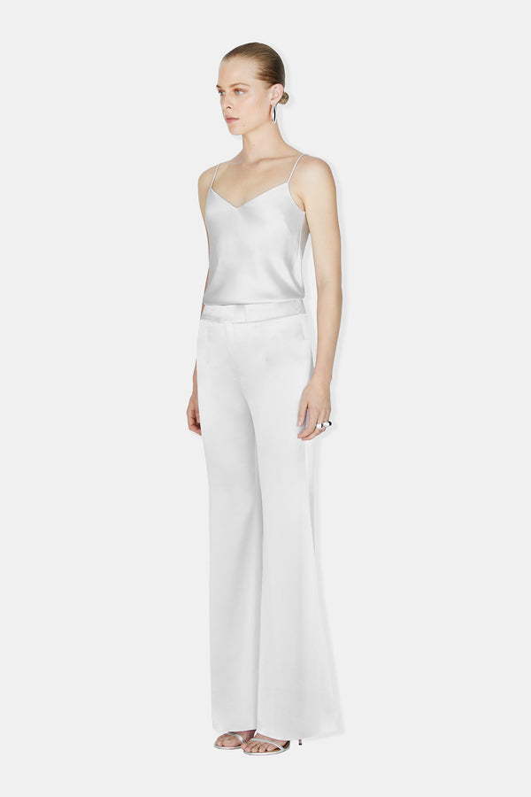 Brand new long flowy cream white satin high-waisted trousers. - ZENDAY