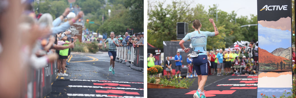 Jeanni Metzler running into the finish line