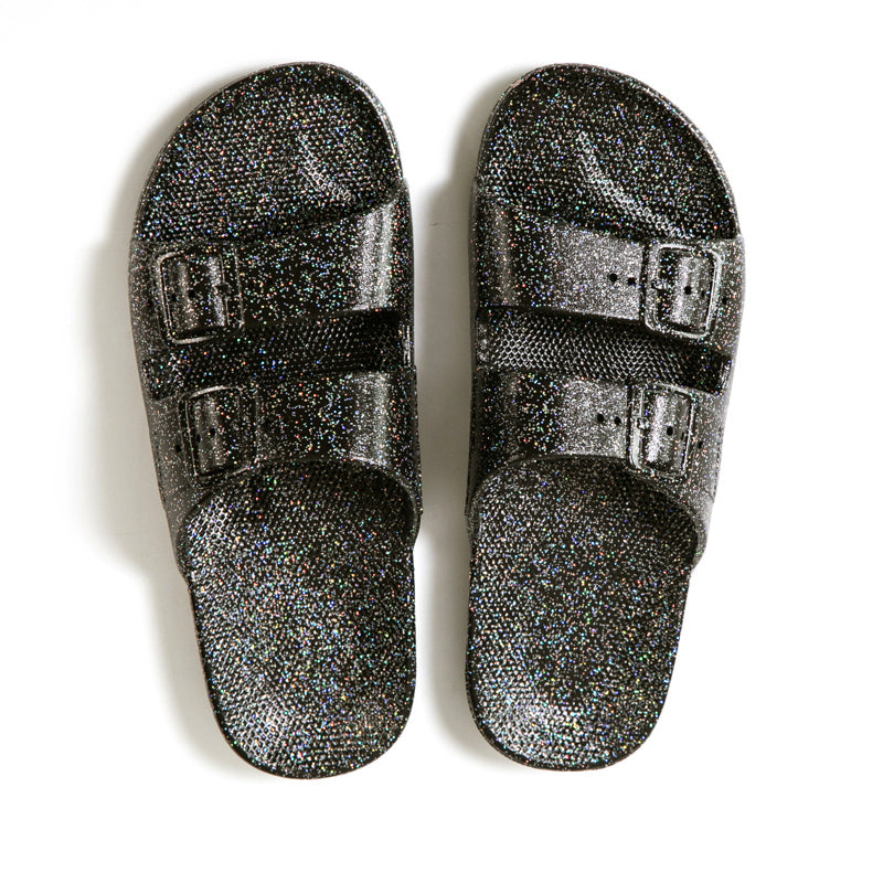 black glitter slippers