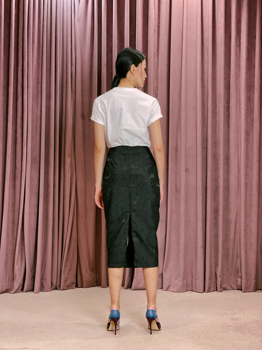Brocade Pencil Skirt | Black Floral