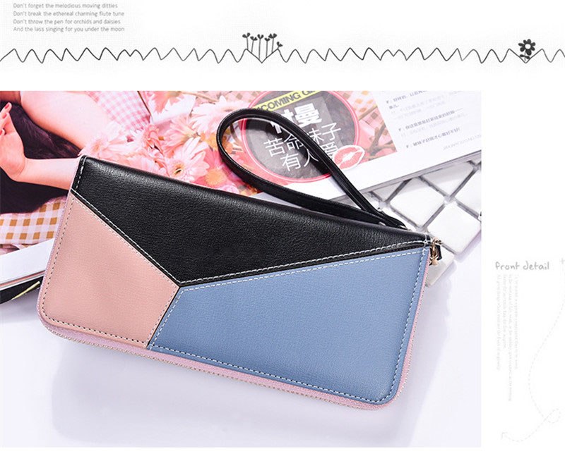 Splicing zipper phone bag High-quality leather Fashion New Korean version simple hand wild long womens purse women wallet