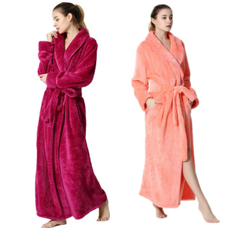 Men Women Long Bath Robe Bath Towel Bathrobe Coral Velvet Pajamas Body Spa  Super Absorbent Home