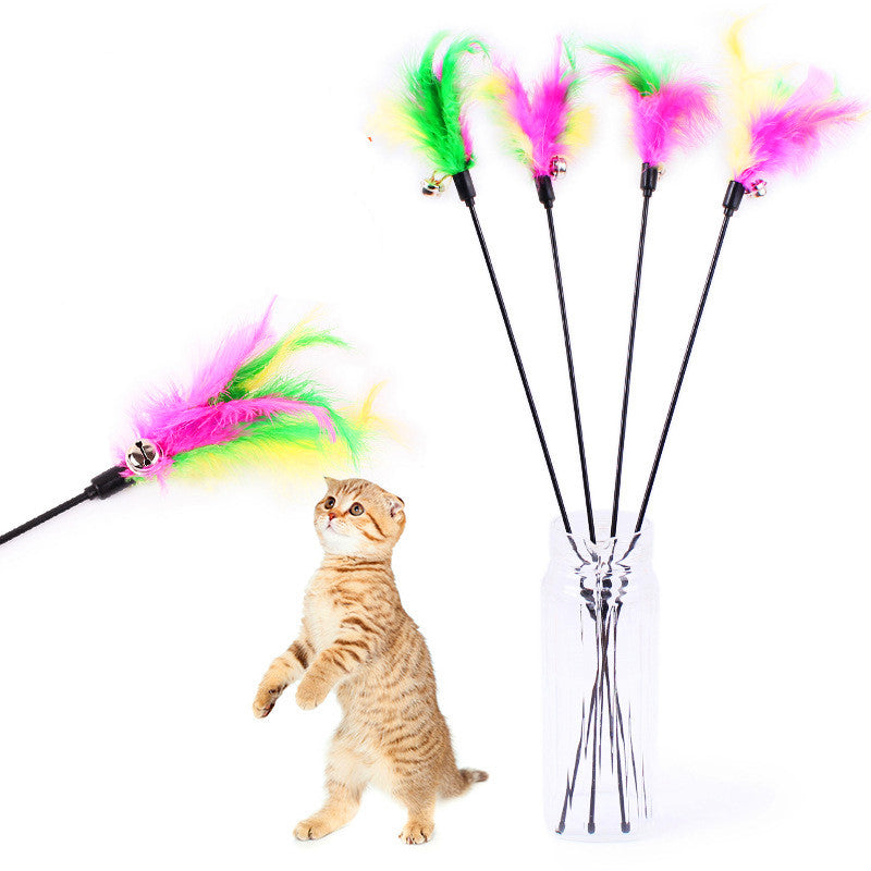 5Pcs Cat Toys Soft Colorful Cat Feather Bell Rod Toy for Cat Kitten Funny Playing Interactive Toy Pet Cat Supplies