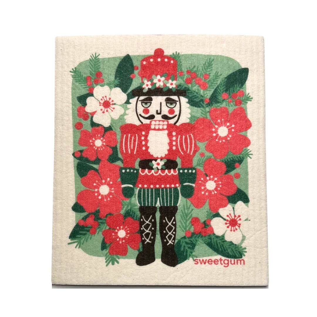 Image of Red & Green Nutcracker with Christmas Flowers