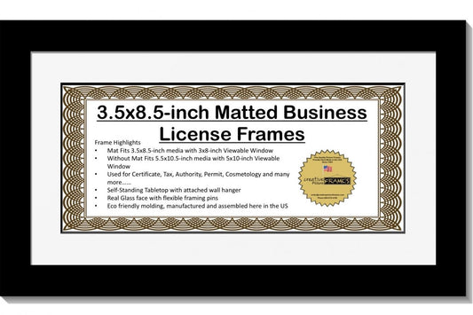 Creativepf [$3.5x8.5bk-w] Black First Dollar Frame with White Matting, Easel Stand and Wall Hanger Included