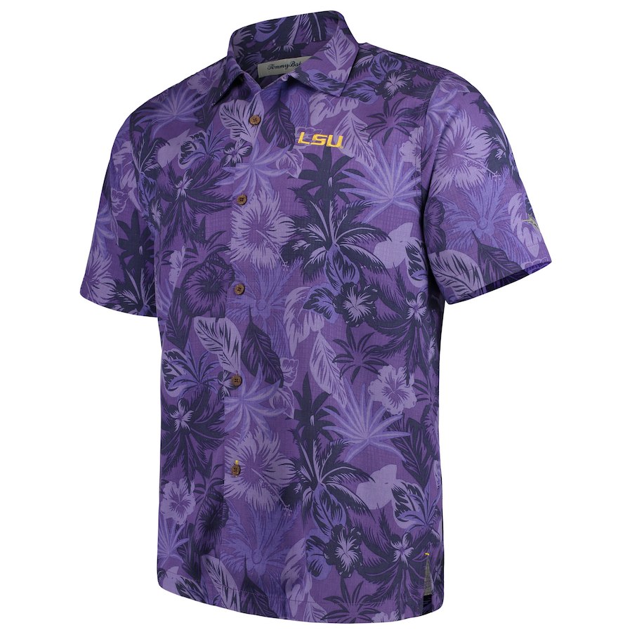 LSU Tigers Tommy Bahama Fuego Floral Hawaiian Shirt - Purple — Bengals ...