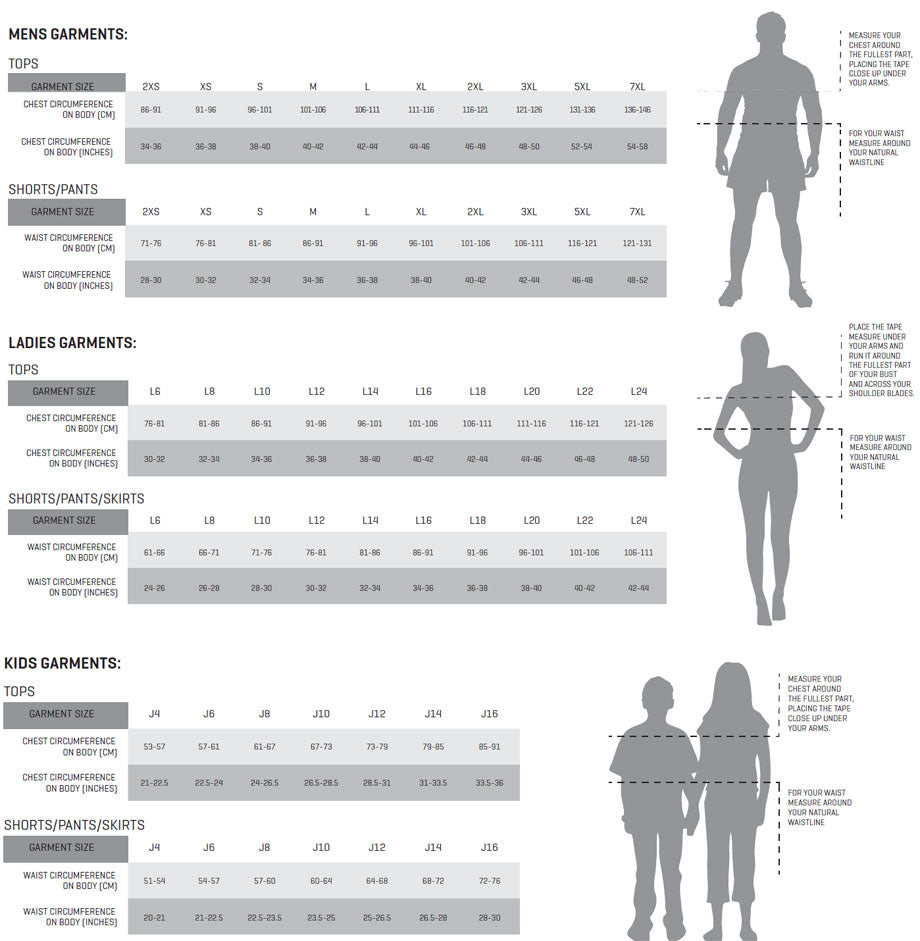 Dyna Sparring Gear Size Chart