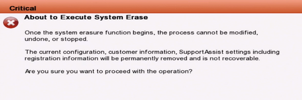 Dell Server Reset, System Erase Warning 2