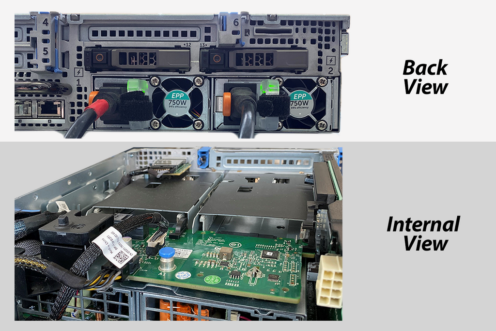 Flexbay in an R730 internal view and back view