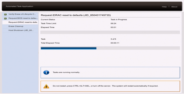 Dell Server Reset, Automated Task and Progress Menu