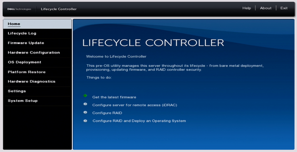 Dell Server Reset, Lifecycle Controller Menu