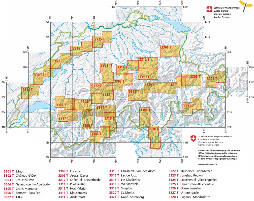 Tableau d'assemblage - Swisstopo - série de cartes au 1/33 333