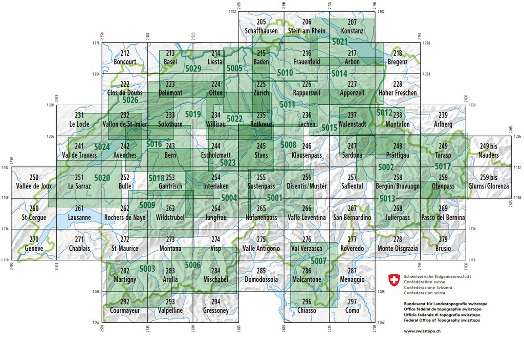 Tableau d'assemblage - cartes Swisstopo au 1/50 000