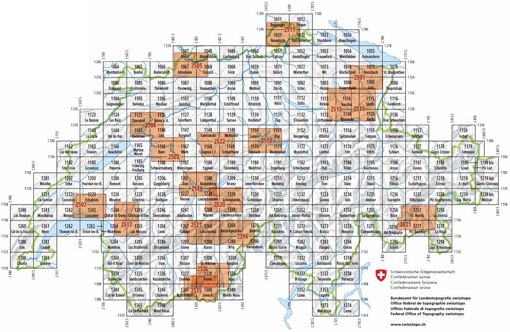 Tableau d'assemblage - Swisstopo - série  nationale au 1/25 000