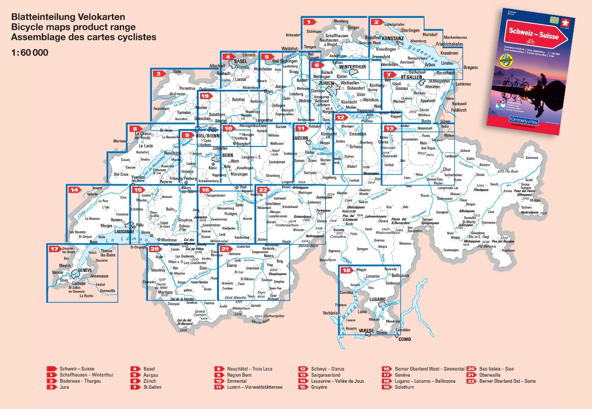 Tableau d'assemblage Kümmerly & Frey - Cartes cyclistes de la Suisse au 1/60 000