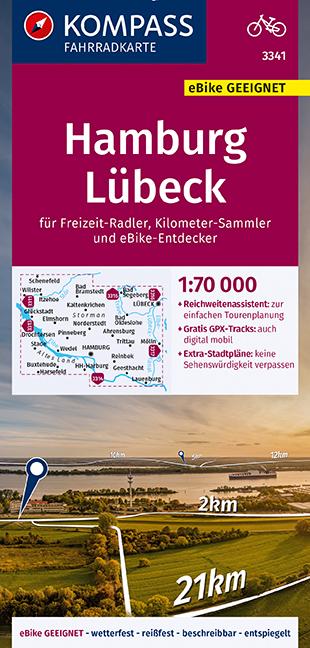 Carte cycliste n° F3341 - Hamburg Osten, Lübeck (Allemagne) | Kompass carte pliée Kompass 