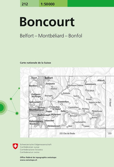 Carte de randonnée n° 212 - Boncourt (Suisse) | Swisstopo - 1/50 000 carte pliée Swisstopo 