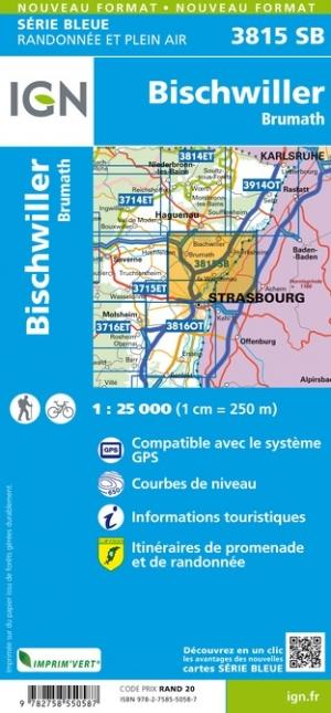Carte de randonnée n° 3815 - Bischwiller, Brumath | IGN - Série Bleue carte pliée IGN 