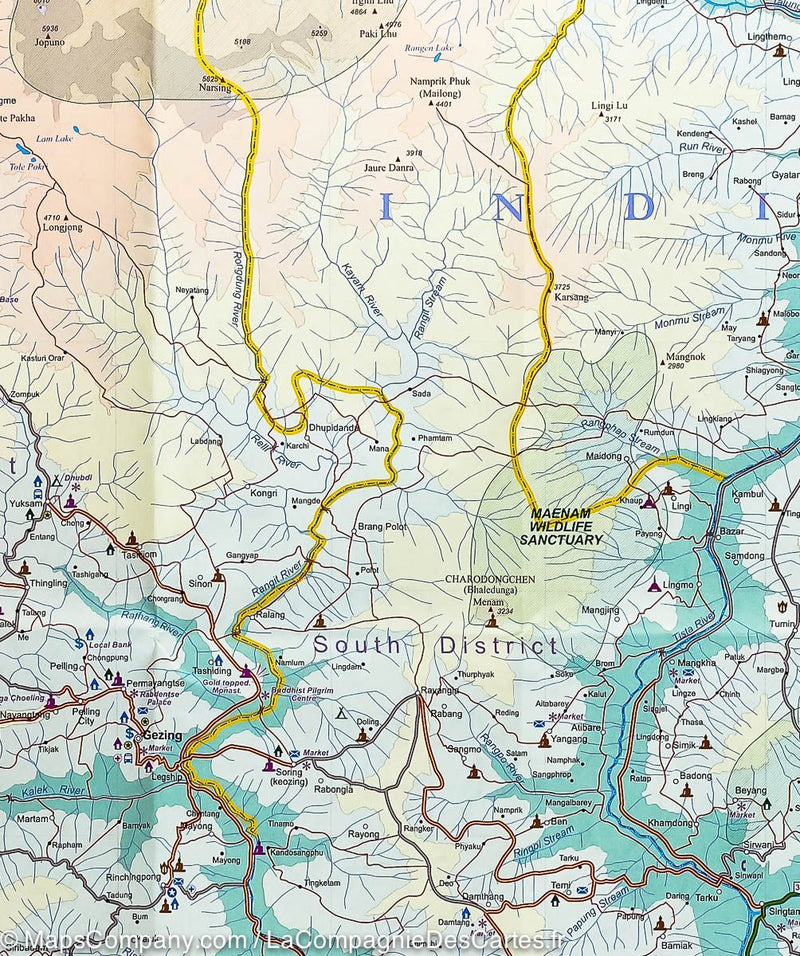  Carte  de voyage Sikkim Inde  Nord  Est ITM La 