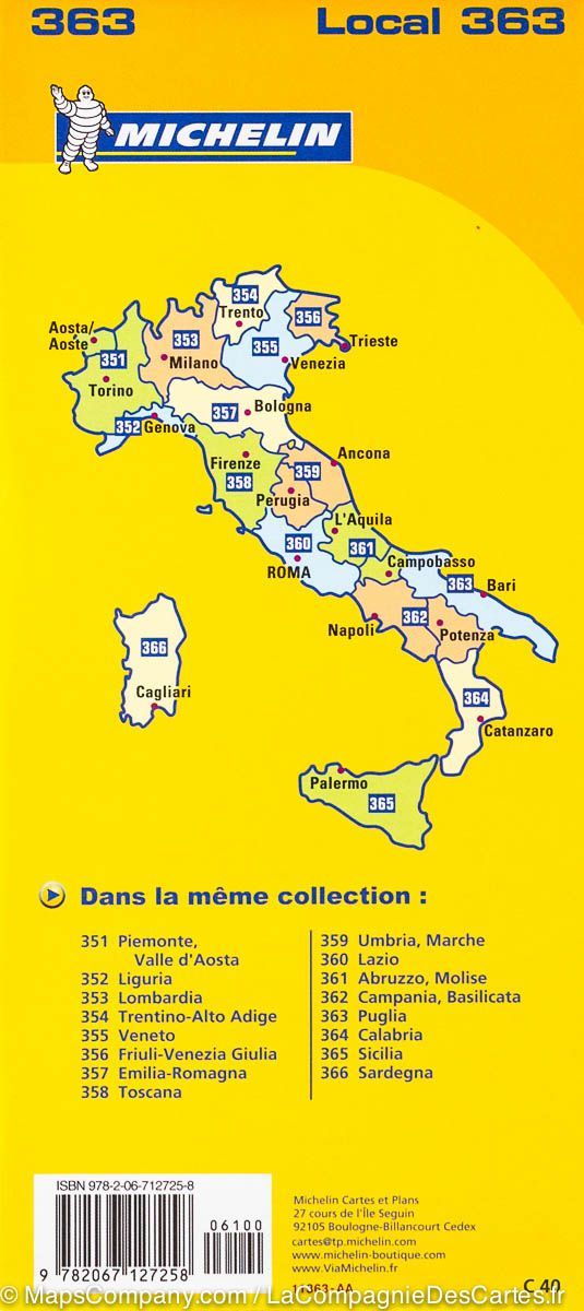 Carte routière n° 363 Pouilles (Italie) Michelin La Compagnie des