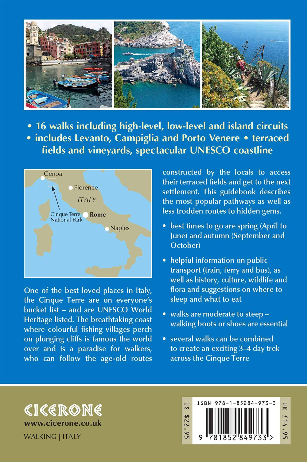 Guide de randonnées (en anglais) - Italy's Cinque Terre : Monterosso Al Mare, Vernazza, Corniglia, Manarola and Riomaggiore | Cicerone guide de randonnée Cicerone 