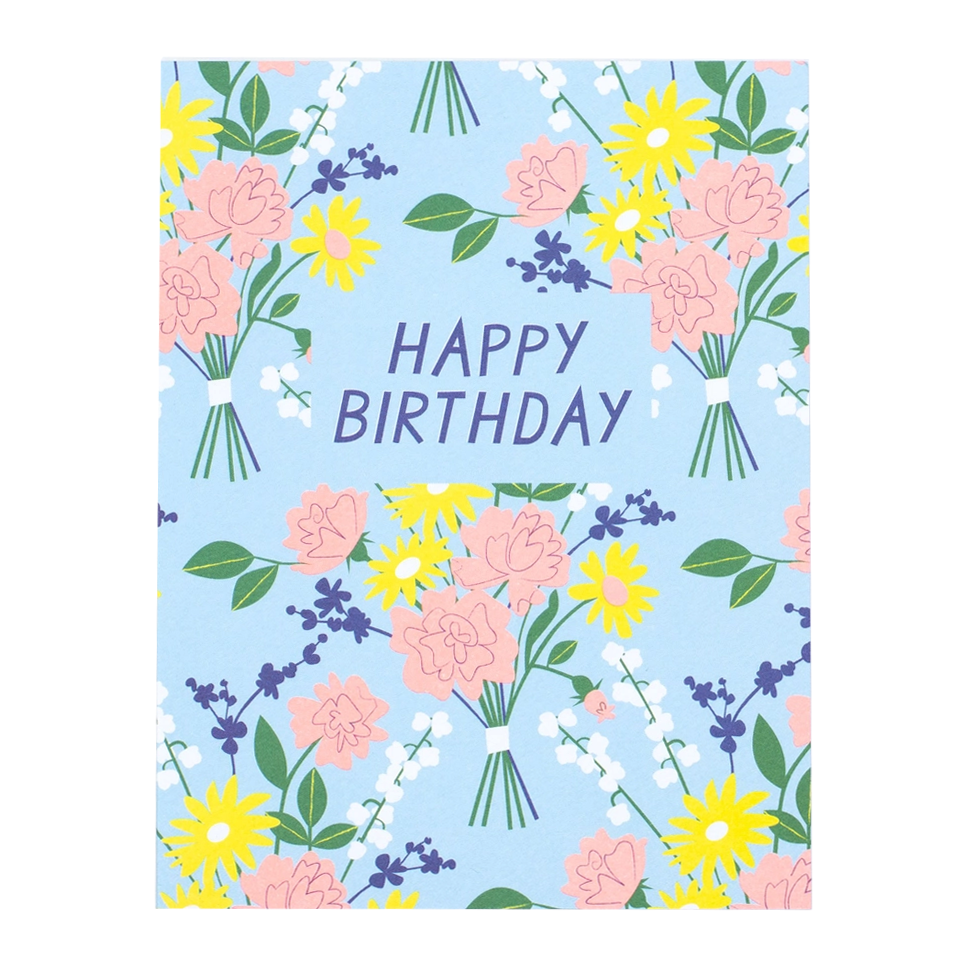 Blue and Yellow Vintage Floral Birthday Card by Banquet Workshop