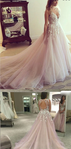 A Line V Neck Lavender Long Wedding Dress Dress Cheap Wedding