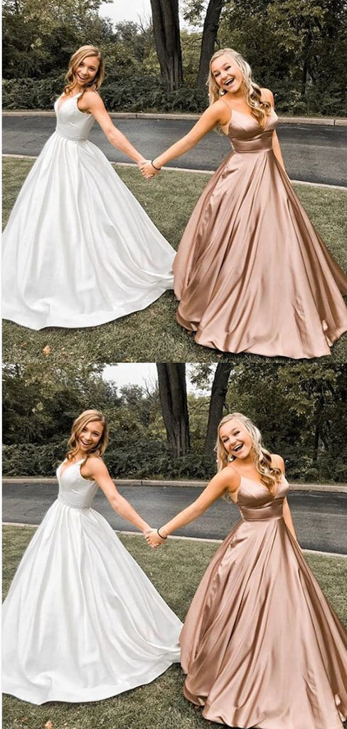 rose gold satin prom dress