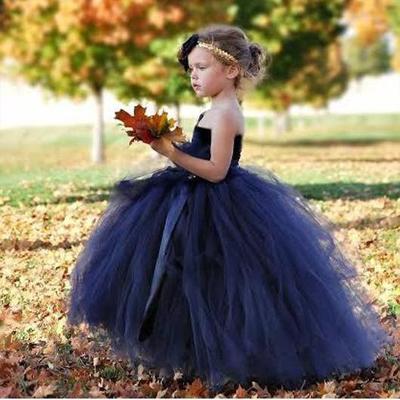 navy tulle flower girl dress