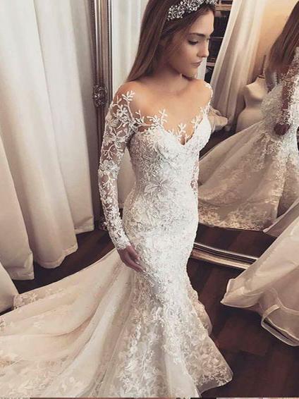 white lace bridal dress