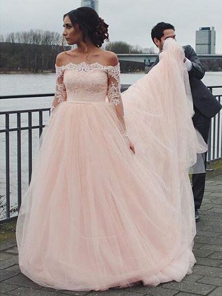 pink long sleeve off the shoulder dress