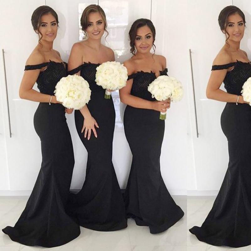 black bridesmaid dresses off the shoulder