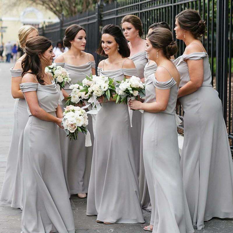 grey off the shoulder bridesmaid dress