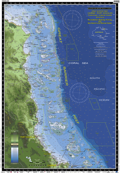 QLD Boating, Fishing, Camtas Marine Safety Chart - CAIRNS to LIZARD ISLAND, GREAT BARRIER REEF REGION / MC730