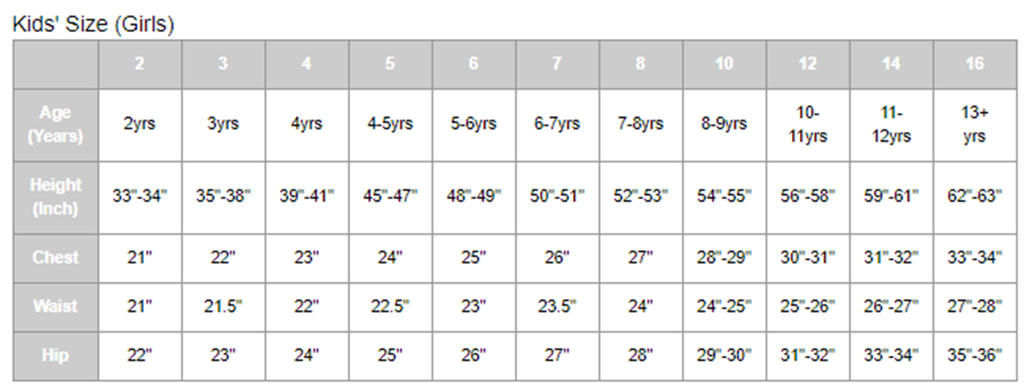 girls unicorn dress size chart