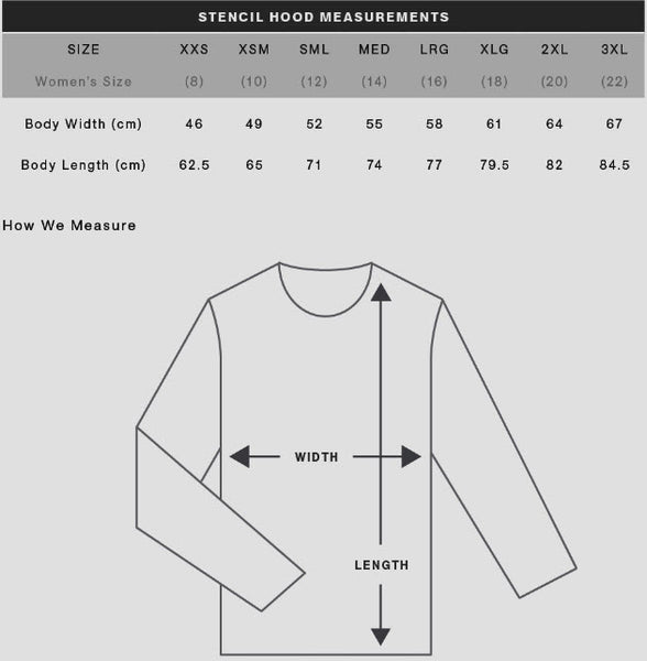 POISON ARROW HOODIE SIZE CHART