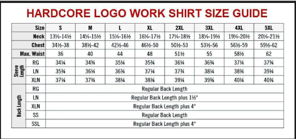 red kap size chart