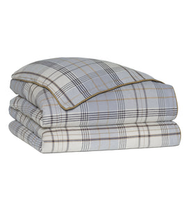 Arthur Light Blue Gray Plaid Lodge Duvet Cover With Faux Leather