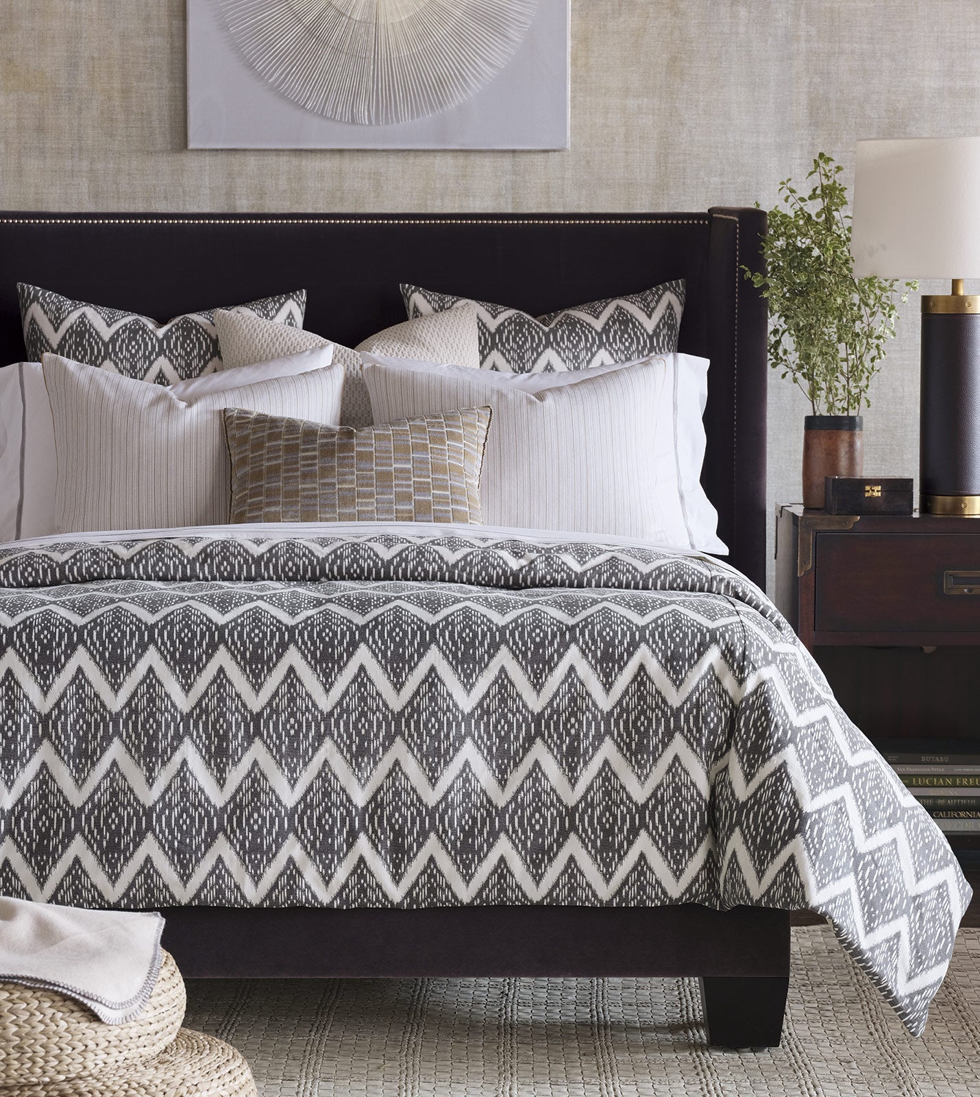 Artemis Charcoal Gray Tribal Chevron Ikat Duvet Cover Rustic