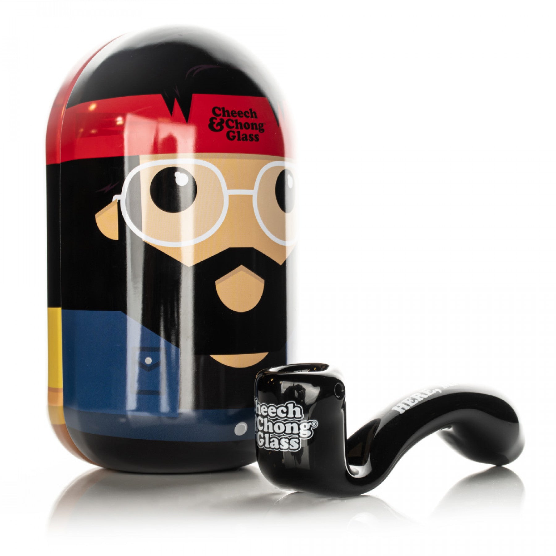 Cheech & Chong Glass 5.5" Dave's Not Here, Man Sherlock Hand Pipe In Collectable Tin