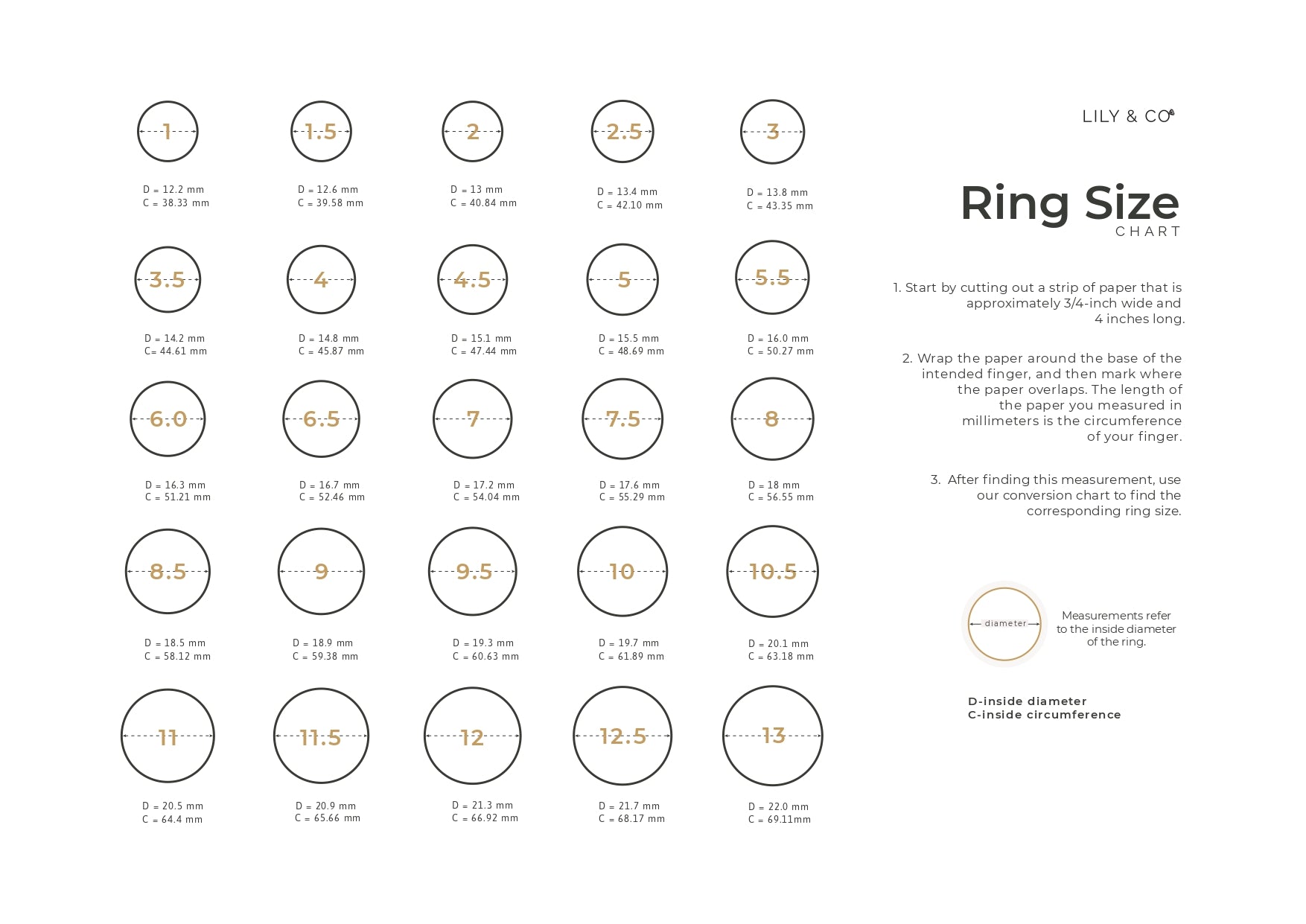 RING SIZE CHART – Lily & Co.