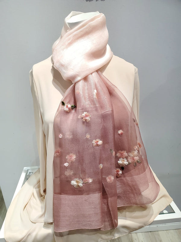 Real Silk Oriental Floral Embroidery Scarf Shawl