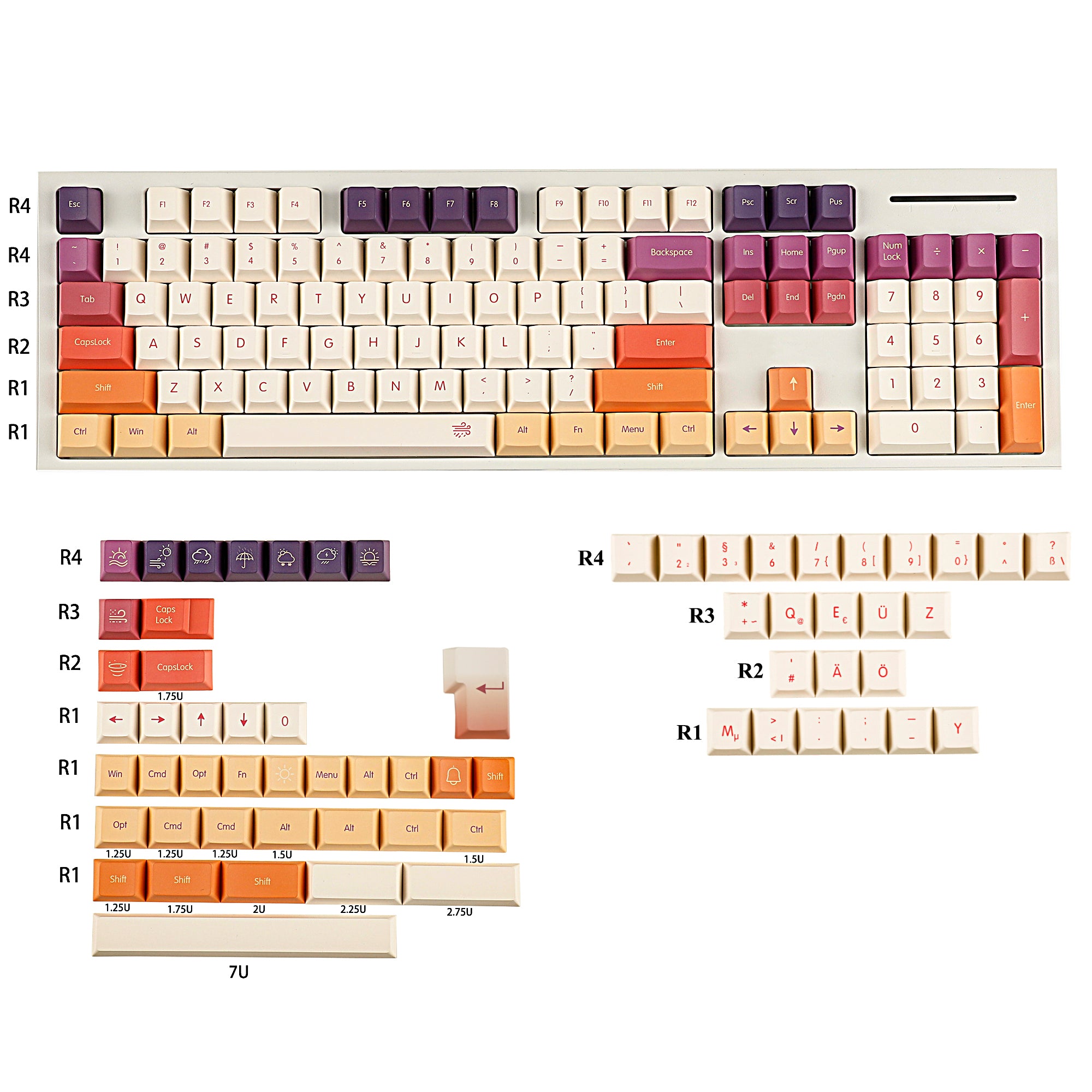 105 Key AZERTY French ISO Keycap Side Print YMDK Thick PBT OEM Profile  Suitable For MX