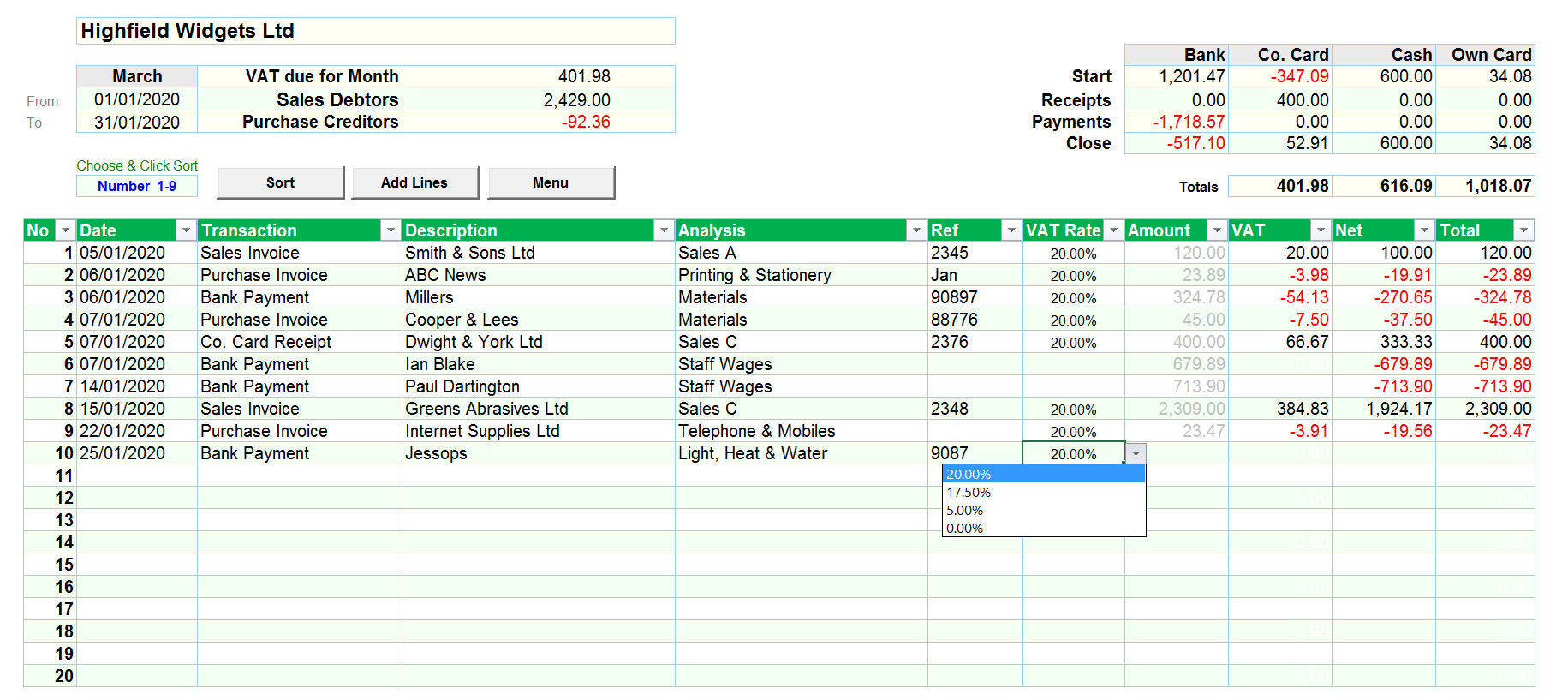 bookkeeping spreadsheet
