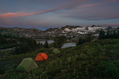 Campsite near mountains